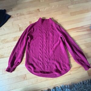 Reitman Women's Cable Knit Mock Neck Sweater - Burgundy/Purple